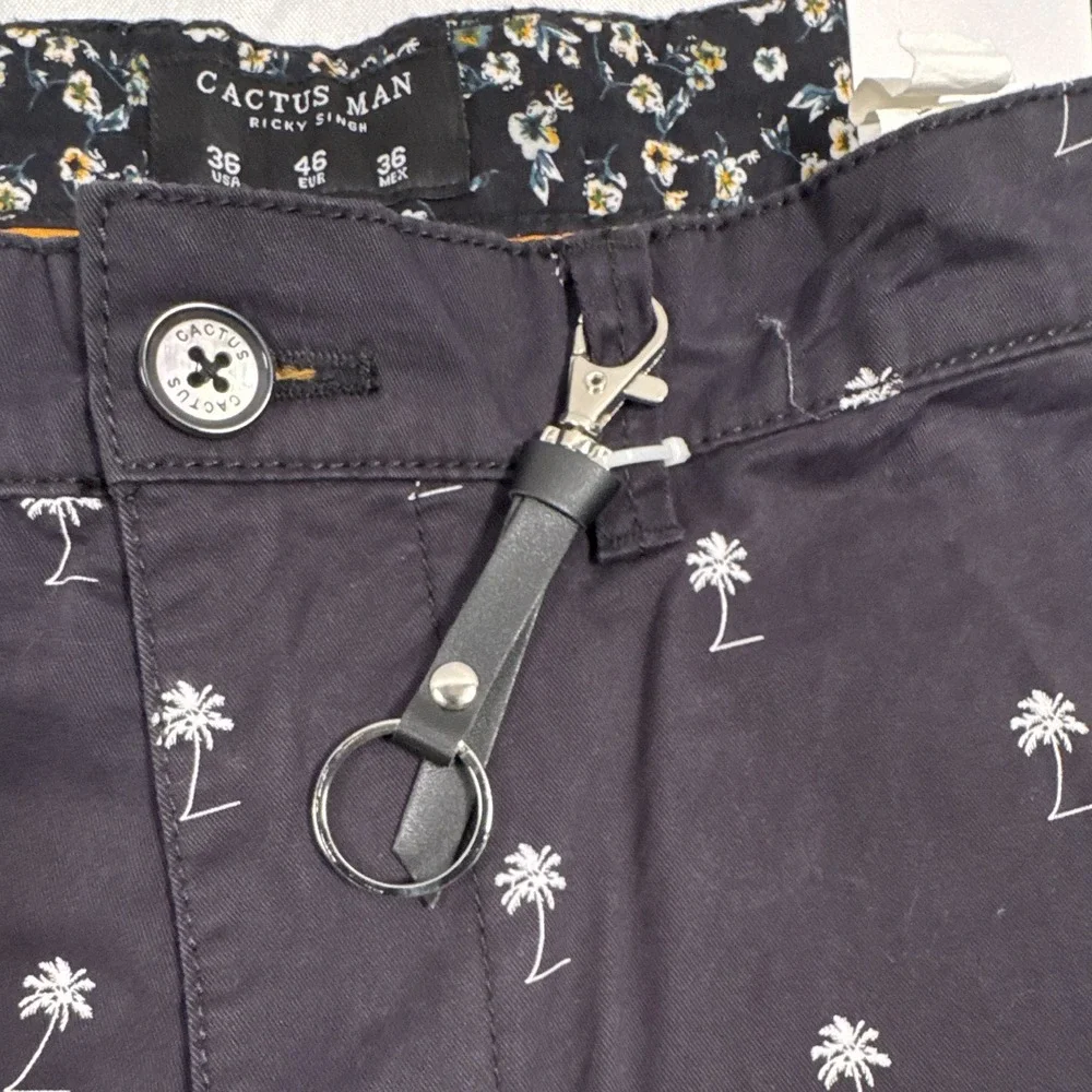 Cactus Man Ricky Singh Navy Palm Tree Print Stretch Chino Shorts Pockets